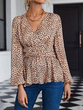 Dalmatian Print Lantern Sleeve Peplum Blouse